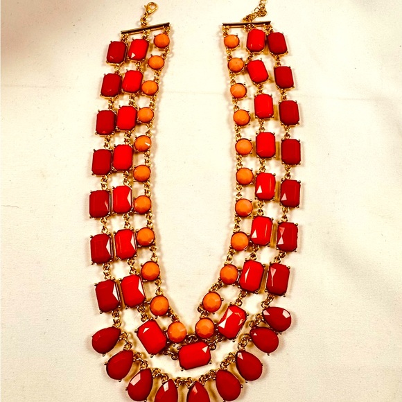 Coral Red Pink Gold 3 Tier Necklace Statement Piece VTG Adjustable Gorgeous - Picture 2 of 5